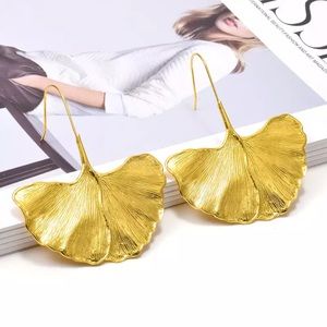 Big Gold Ginko Leaf drop Earrings